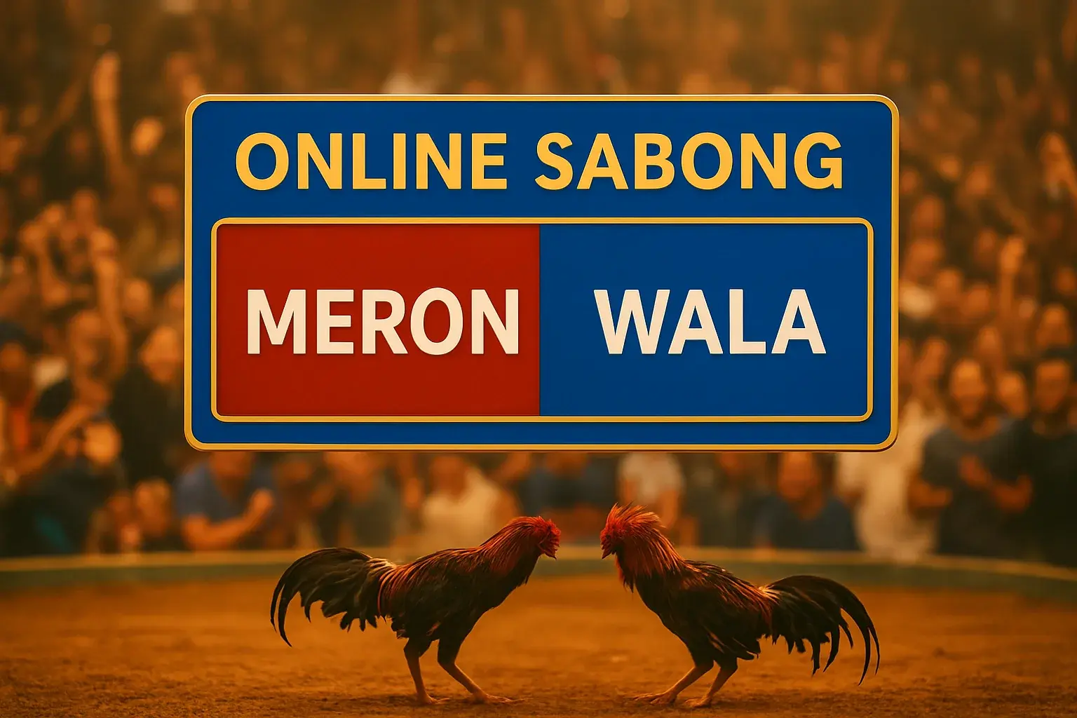 Philippine online sabong betting interface with Meron and Wala panels in arena